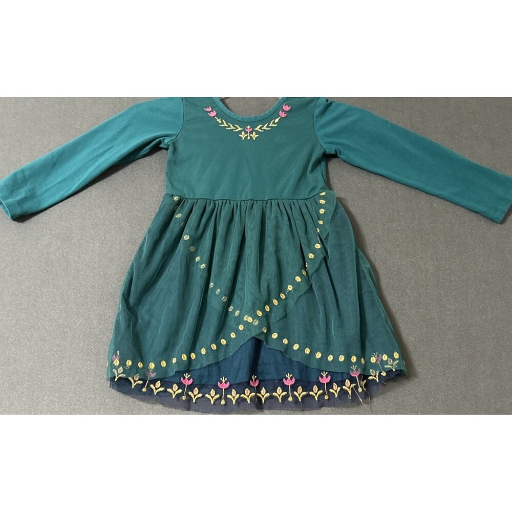 Hanna Andersson Disney Frozen Anna Green Long Sleeve Tulle Dress Sz 4